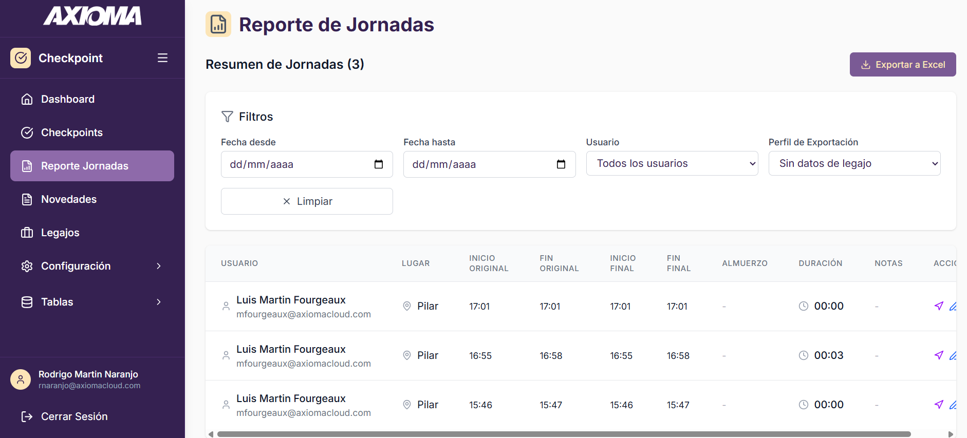 Reporte de Jornadas